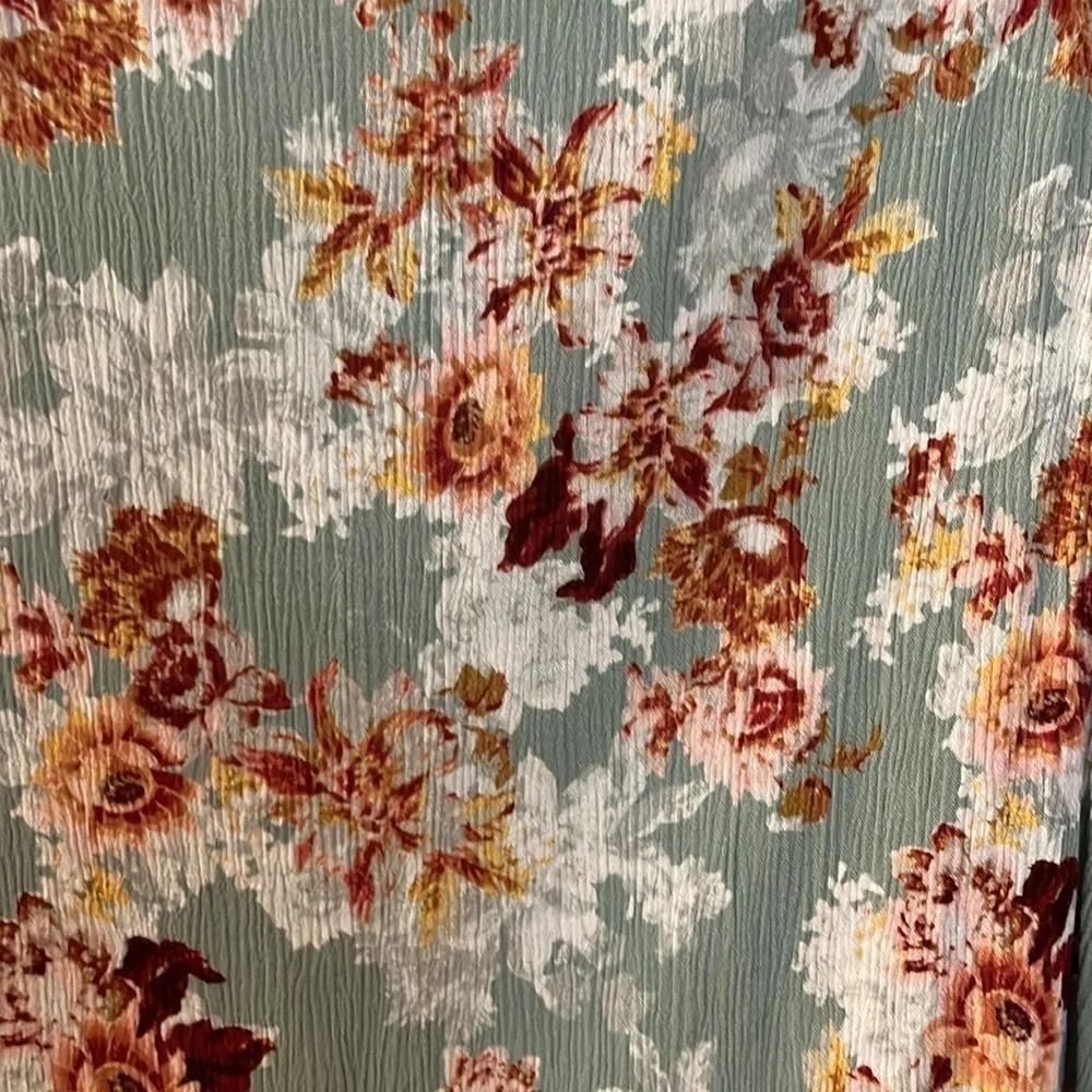 Style & Co. sage green with red/ pink flowers long sleeved blouse. Size PL - Picture 7 of 9